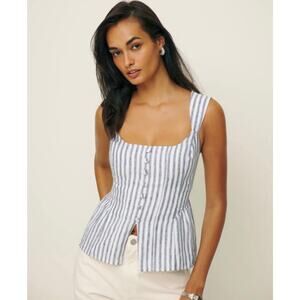 Reformation Linen Tank Top Striped Button Front Peplum Sleeveless Women Size 0